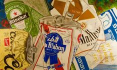 an oil painting of various types of soda