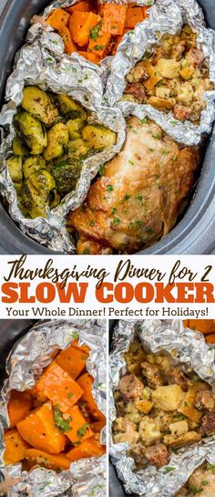 this thanksgiving dinner is ready to be eaten in the slow cooker