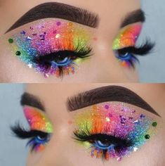 Glitter Eyes Makeup, Halloweenský Makeup, Pride Makeup, Girl Nails, Skin Photo