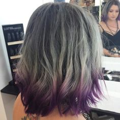 Purple Dip Dye, Gray Balayage, Dyed Tips, Hair Dye Tips, Colored Hair Tips