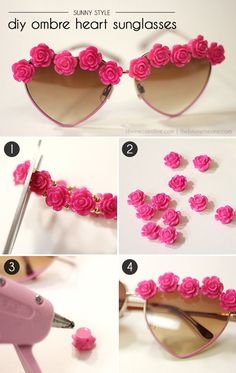 how to make a heart shaped sunglasses with flowers on the front and side, step by step