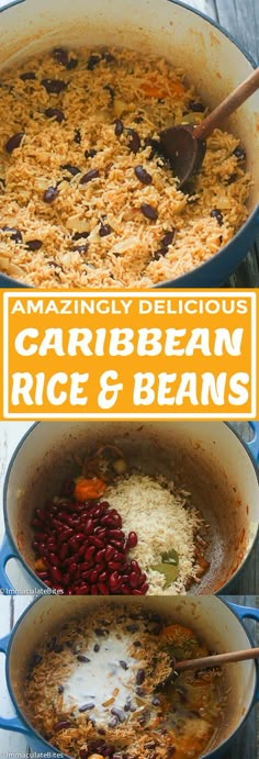 two pictures showing different types of rice and beans