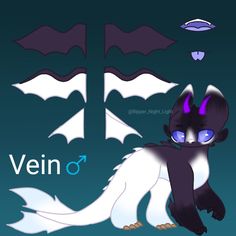 an animal with blue eyes sitting in front of a sign that says vein on it