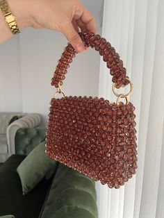 Crystal Brown Bead Bag, Mothers day gift bag, Brown Bead Bag, Evening bag with handle, Brown Bead Purse, Bead Shoulder Bag, Beaded Bag 🌟ATTENTION ‼️🌟 this bag contains a lot of elegance and beauty. These specially designed bags, each of which is handmade. It is knitted from luxurious acrylic beads. ❤️Hi dear welcome to my store ✨Have a beautiful day like yourself. Shining suits you so much✨ ❤️Collect the positive energy of the universe with this bag!❤️ ◾️Glittering beads made of small crystal balls will make you and your energy more visible! ◾️Whether you want a cool weather with daily jeans or a stunning look at night, this is the bag you are looking for! 💜My bags are 100% handmade. This size is perfect for you to hold your keys, cards, money. I hope you make good memories with this ba Beads Purse Design, Handmade Beaded Bags, Beads Purse Diy, Bag Beads Handbags, Crystal Beads Bag, Crystal Bags Handbags, Bead Bags Designs, Diy Bead Bag, Bead Bag Designs