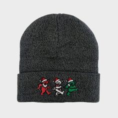 Amp up your accessories with the Men's Grateful Dead Holiday Beanie in Charcoal Gray. This fashionable beanie is made of knit fabric with year round construction for all-day comfort featuring 'Grateful Dead' embroidery detailing on the front to add a fun touch to their cool-weather outfit, while the adult general sizing and pull-on style allows for easy on and off making it a must have for your winter wardrobe. Embroidery Detailing, Scarf Hat, Grateful Dead, Embroidery Details, Charcoal Gray, Winter Wardrobe, Charcoal Grey, Apparel Accessories, Knitted Fabric