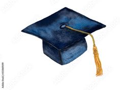 a watercolor painting of a graduation cap