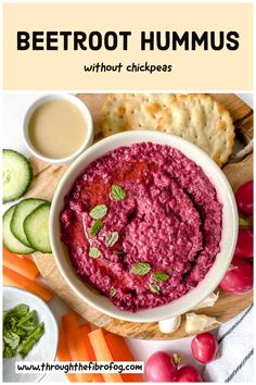 roasted beetroot hummus with chickpeas and vegan dip in a bowl