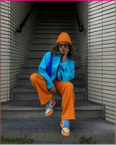 #viralvideo #tiktok #transitionvideo #makeup #trending #creative Fashion Colorful Outfits, Orange Colour Combo Outfit, Colorful Outfits Street Styles, Multi Colored Clothes, Multicolor Shoes Outfit, Orange With Blue Outfit, Cool Colourful Outfits, What Color Goes With Orange Outfit, Autumn Outfits 2023 Colorful