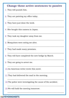 an english worksheet with the words change these active sentences to passive