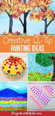 Examples of art projects using a Q-tip to paint. Q Tip Heart Painting, Qtip Crafts, Qtip Painting Ideas, Painting Ideas Kids, Q Tip Art, Painting Crafts For Kids, Acrylic Painting For Kids, Printmaking Projects, Q Tip Painting