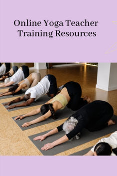 a group of people doing yoga poses on mats in front of the words online yoga teacher training resources