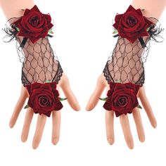 Steampunk Lolita Rose Hollow Vintage Lace Cuff Wrist Gloves Steampunk Gloves, Knee Tattoo, Rose Bracelet, Steampunk Accessories, Rosé Details, Lace Cuffs, Lace Gloves, Wrist Cuffs, Love Rose