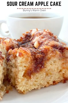 Sour Cream Apple Cake sitting on a white plate Apple Coffeecake Recipe, Mahjong Snacks, Sour Cream Apple Cake, Homemade Cream Cheese Recipe, Recipes Using Sour Cream, Sour Cream Desserts, Apple Coffee Cake, Cream Cheese Recipe, Coffee Cake Recipes Easy