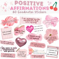 If you're looking for stunning pink-themed Positive Affirmation stickers, you've come to the right place! These gorgeous Self-Love and Mental Health friendly stickers are designed to not only beautify your digital planner such as GoodNotes but also to help you prioritize your mental health and encourage self-care routines. These stickers feature really useful and practical positive affirmations, making them great for promoting daily mindfulness. These stickers are not only aesthetically pleasing Positive Affirmation Stickers, Pink Journal Stickers, Self Love Stickers, Baddie Affirmations, Daily Planner Stickers, Journaling Routine, Affirmation Stickers, Etsy Planner, Daily Mindfulness