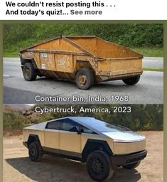 two different types of vehicles on the same page, one with a trailer and another with a car