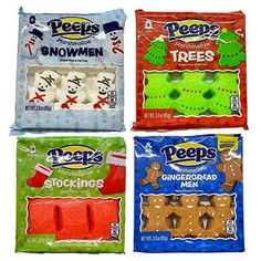 four bags of peeps christmas treats are shown