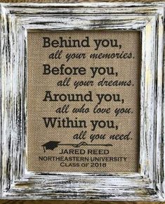 an old frame with the words behind it that reads,'behind you, all your memories