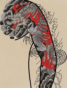 Japanese Dragon Half Sleeve Tattoo, Dragon Koi Tattoo Design, Half Sleeve Tattoos For Men, Japanese Tattoo Sleeve, Japanese Symbols Tattoo, Samurai Tattoo Sleeve, Chest Tattoo Drawings