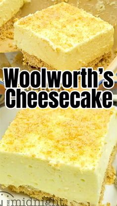 this is an image of two pieces of cheesecake with the words woolworth's cheesecake