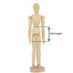 a wooden mannequin is shown with measurements for the body and head, which are labeled