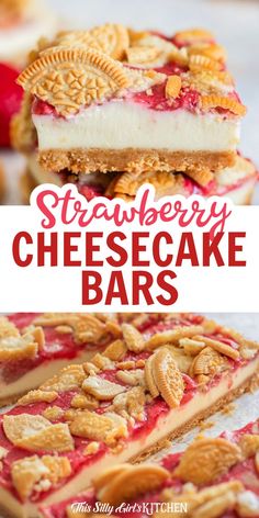 golden oreo strawberry cheesecake bars Golden Oreo Strawberry Cheesecake Bars, Strawberry Oreo Cheesecake, Oreo Cheesecake Bars, Strawberry Cheesecake Bars, Baked Cheesecake, Cheesecake Bar Recipes, Strawberry Dessert, Dessert Bar Recipe, Oreo Crust