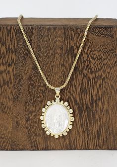 High Quality Gold Plated Stainless Steel Box Chain is 17.5", 1.mm thick, with a 2" extender chain, and lobster clasp. Mary Pendant is Gold Plated Brass, Bezel Set Cubic Zirconia, and Mother Of Pearl Shell. This Necklace is exquisite!! Classic Pendant Necklace, Catholic Jewelry Necklace, Pendant Necklace Vintage, Catholic Jewelry, Blessed Mother, Pearl Shell, Spiritual Jewelry, Necklace Vintage, Box Chain