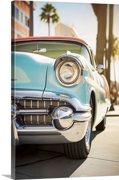 Canvas Art Print entitled California Dreaming - Nostalgic Classic Car.  The California Dreaming collection was created and envisioned by the artist Philippe Hugonnard. This captivating new series will transport you to the enchanting atmosphere of the American West, particularly in Palm Springs and along the Californian coast. Comprising 100 exclusive images, this collection provides an immersion into a realm where pastel colors and stunning sunsets prevail, evoking the Californian dream and its Mid Century Modern Glam, Photography Gallery Wall, Coastal Traditional, Multicolor Art, Harmony Art, Scandinavian Minimalist, Cubism Art, Grey Art, Purple Art