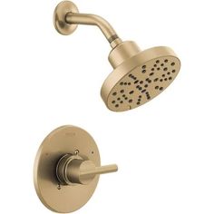 thermostaer with shower head and handset in brushed brass finish by kohl