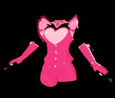 a woman's pink bodysuit with long sleeves and hearts on the chest, in front of a black background