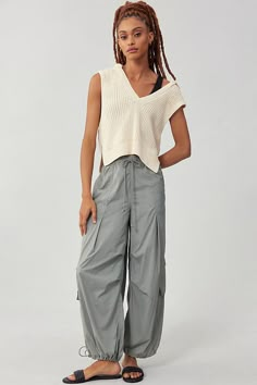 * Nylon* Front slant pockets* Drawstring styling* Machine wash* Imported Parachute Trousers Outfit, Styling Joggers, Aesthetic Hiking Outfit, Nineties Nostalgia, Parachute Pants Outfit, Parachute Trousers, Base Jump, Wedding Diet, Parachute Pant