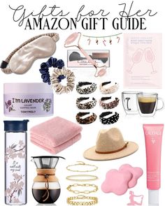 gifts for her amazon gift guide is featured in this image with text overlays