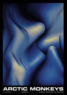 an abstract poster with wavy lines in blue and yellow