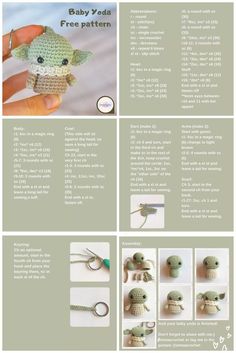 instructions for crocheted baby yoda keychain with pictures and instructions on how to make it