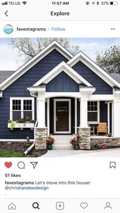 the instagram page on instagram com shows an image of a blue house with white trim