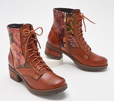 Lace up this lovely leather floral-printed design and rock some fiercely feminine boots. From Spring Step. Feminine Boots, L'artiste By Spring Step, Leather Floral, Leather Lace Up Boots, Swag Shoes, Martin Boots, Artist Style, Dr. Martens Boots, Leather Ankle Boots