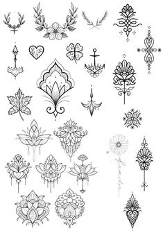 an assortment of different tattoos on a white background