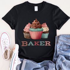 "Indulge your passion with our \"Baking\" T-Shirt - the perfect Shirt for Bakers who knead a little extra style in the kitchen. Crafted for the baking hobbyist, this Women's Shirt for Baking is more than apparel; it's an ode to the joy of creating delicious masterpieces. Gift this Baking Shirt to her and let her flaunt her love for the oven. Elevate the baking experience with this stylish and comfy Baking Hobby T-Shirt - a perfect treat for the baking enthusiast in your life.  HOW TO ORDER MULTI Baking Hobby, Cupcake Shirt, Baker Shirts, Cute Cupcake, Vintage Baking, Cute Cupcakes, Baking Cupcakes, Shirt Ideas, Perfect Shirt