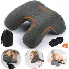 the neck pillow is made from wool and has an orange line on it, along with several