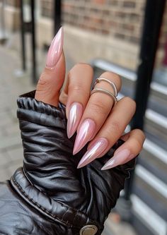 Pink Metallic Nail Designs, Pink Stilletos Nails, Pink Chrome Stiletto Nails, Stiletto Chrome Nails, Light Pink Stiletto Nails, Stiletto Nails Chrome, Pink Nails Stiletto, Pink Metallic Nails, Baby Pink Chrome Nails