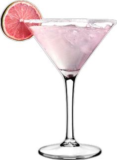 a pink cocktail garnished with a slice of grapefruit