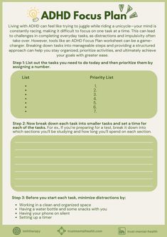 Living with ADHD can sometimes feel really overwhelming, even when you have to complete your simple every day tasks. This worksheet can help you stay organised and complete your tasks in a focused manner, helping you achieve your goals..  #CBTWorksheets #MentalHealthWorksheets #StayingOrganised #ADHD #SelfHelp #TrustMentalHealth Cbt Activities For Teens, Dbt Skills Worksheets For Teens, Dbt Skills Interpersonal Effectiveness, Kids Mental Health Worksheet, Teen Therapy Activities Mental Health, Task Initiation Strategies, Behavior Psychology, Teletherapy Activities, Human Behavior Psychology