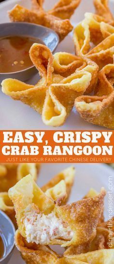 crispy crab rangoon with dipping sauce is an easy and delicious appetizer