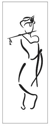 a black and white drawing of a woman holding a bamboo stick in her right hand