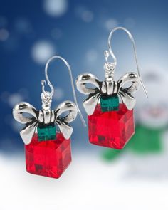 Holiday Present Earring in Light Siam - Christmas Jewelry Making Kit - Too Cute Beads Christmas Beaded Jewelry, Holly Jewelry, Diy Christmas Jewelry, Christmas Jewelry Ideas, Beaded Christmas Earrings, Christmas Beaded Earrings, Holiday Jewelry Ideas, Present Earrings, Christmas Earrings Handmade