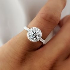 Round Halo Engagement Ring on Hand Circular Engagement Rings Halo, 3 Carat Round Engagement Ring With Halo, Circle Cut Wedding Ring, Engagement Rings Circle Halo, Circle Engagement Rings With Halo, Circle Halo Engagement Ring, 2 5 Carat Engagement Ring, Round Engagement Ring With Halo, Halo Rings Engagement