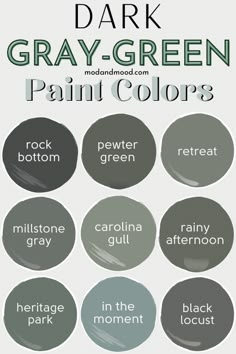 the different shades of gray and green paint colors are shown in this graphic style, which includes