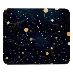 an image of stars and planets in the night sky on a black background with gold dots