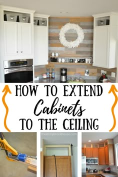 how to extend cabinets to the ceiling in this kitchen remodel with wood paneling