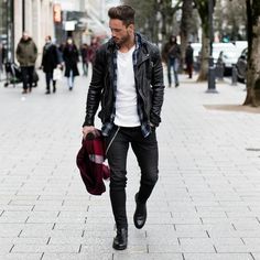 Checkered Jacket, Black Leather Biker Jacket, Street Style 2017, Hipster Man, Street Style Inspiration, Mens Fashion Trends, Men Looks, Leather Jacket Men, Outfit Casual