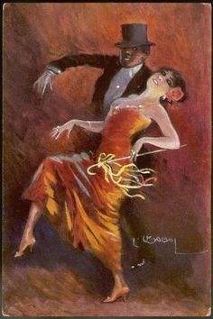 a painting of a man and woman dancing